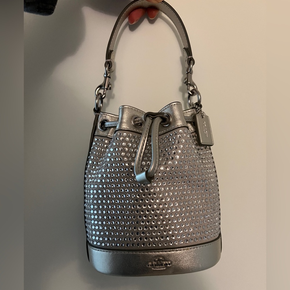 Coach silver mini bucket bag